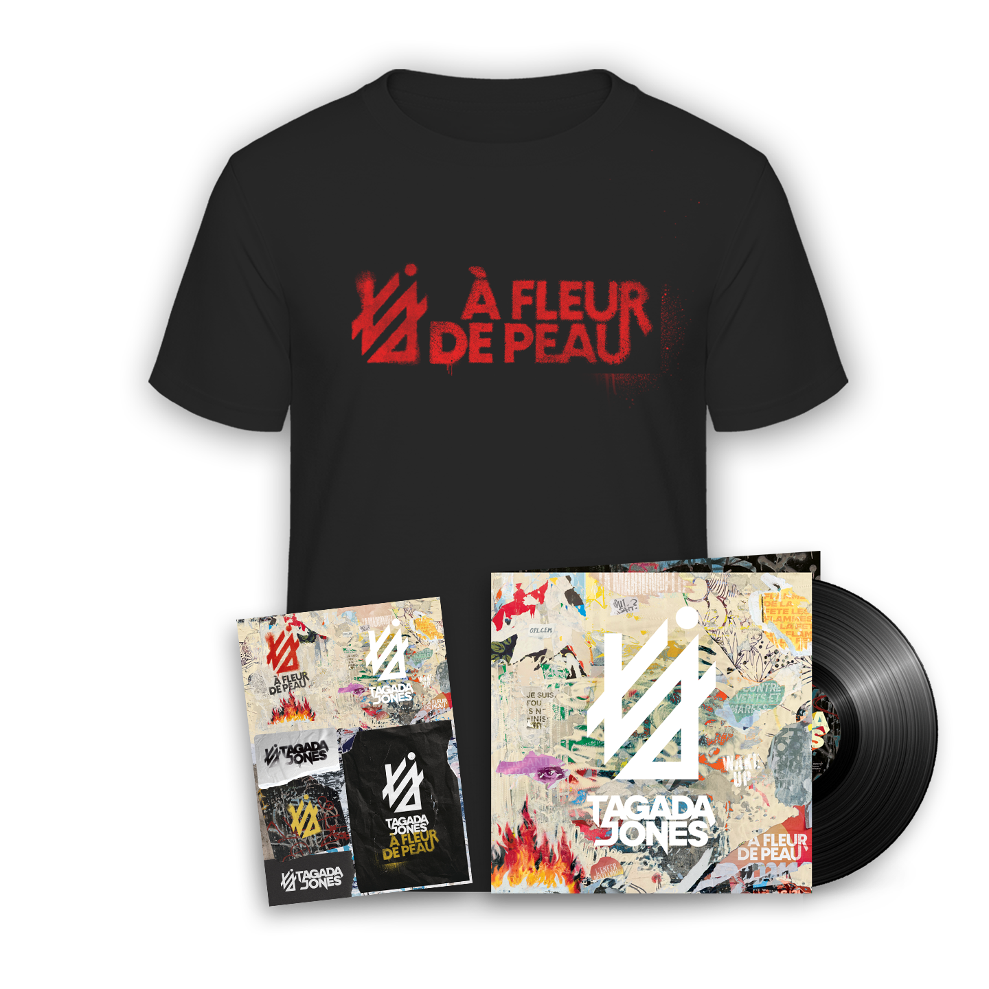 Vinyle gatefold + T-shirt exclusif “À fleur de peau“ + Planche de stickers exclusive