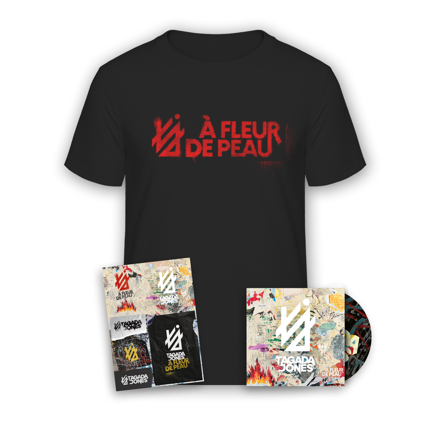 CD + T-shirt exclusif “À fleur de peau“ + Planche de stickers exclusive