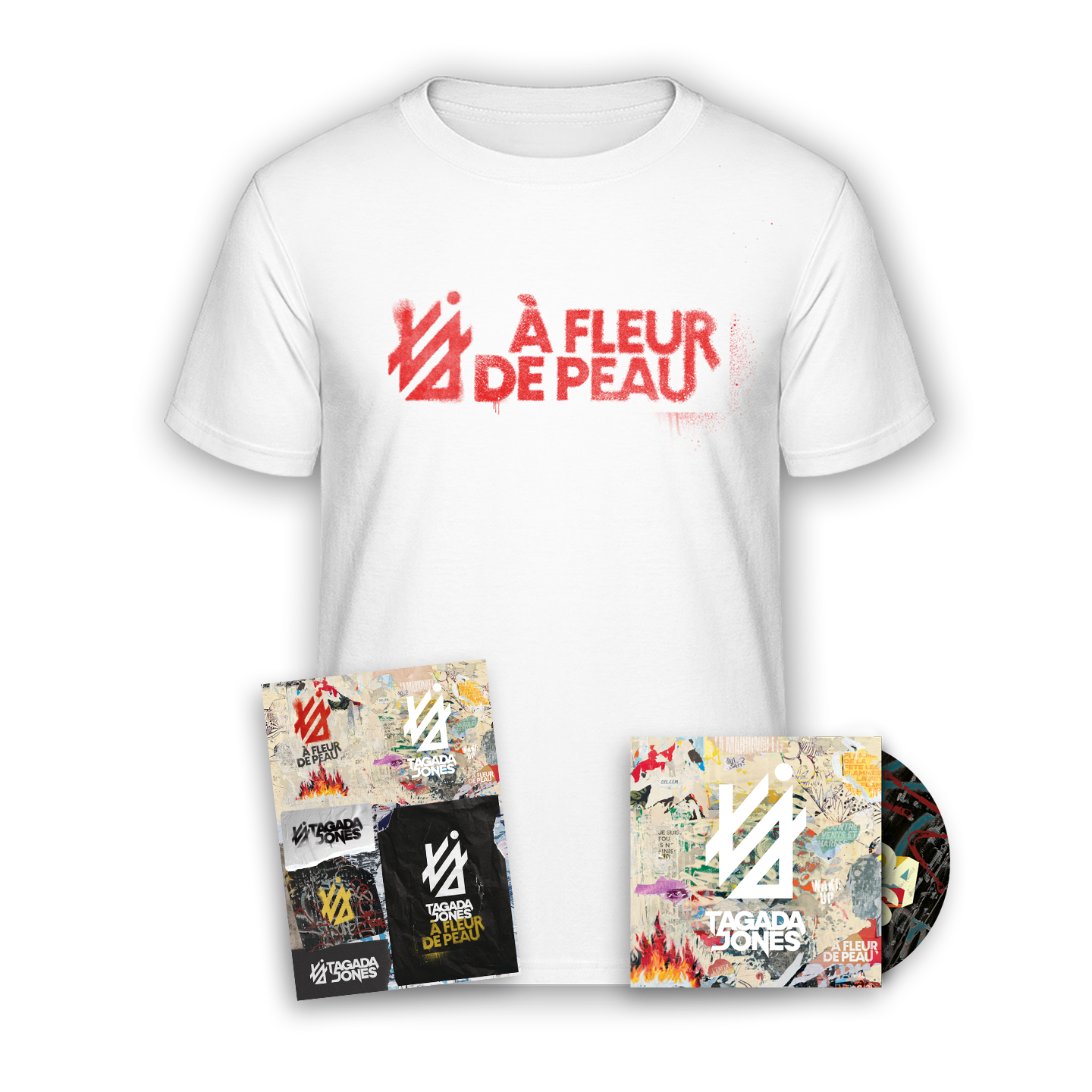 CD + T-shirt exclusif “À fleur de peau“ + Planche de stickers exclusive