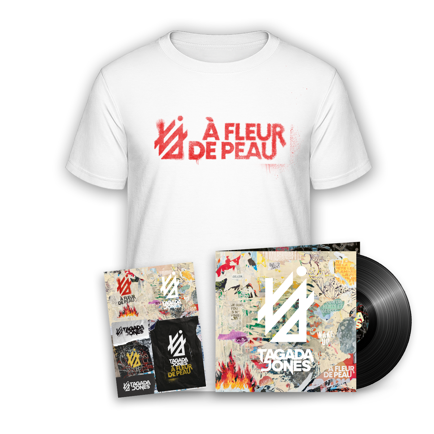 Vinyle gatefold + T-shirt exclusif “À fleur de peau“ + Planche de stickers exclusive